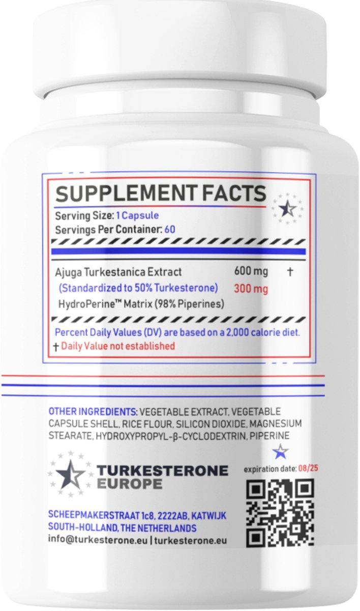 Turkesterone Max 50% met HydroPerine™ - 60 Capsules (600mg) - Turkesterone Europe