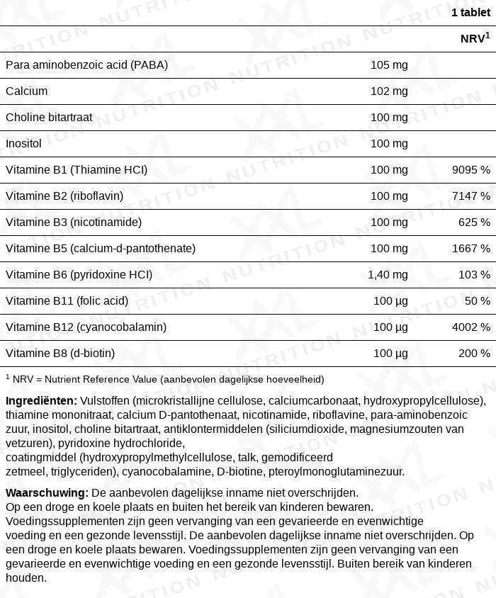 Vitamine B-100 Complex - 100 tabletten - XXL Nutrition