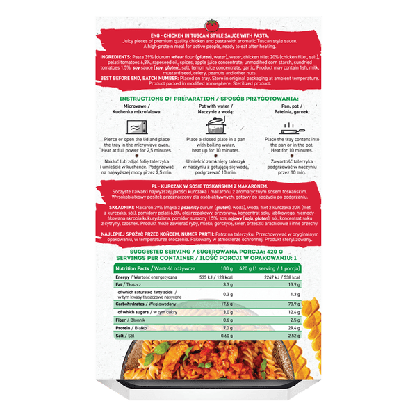 OstroVit Kipschotel in toscaanse saus met pasta 420 g