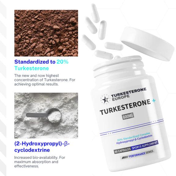 Turkesterone+™ 20% Complex met Hydroxypropyl-β-Cyclodextrine - 60 Capsules (600mg)