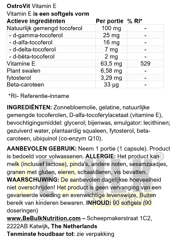 Vitamin E Natural Tocopherols Complex - 90 Softgels - OstroVit